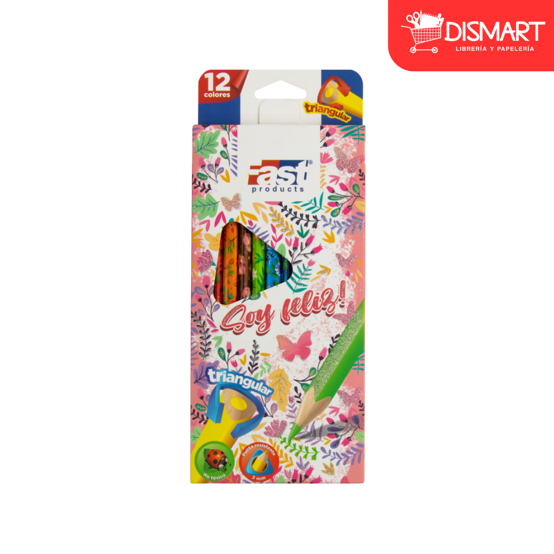 Crayon de madera fast 12col largo triangular femenino
