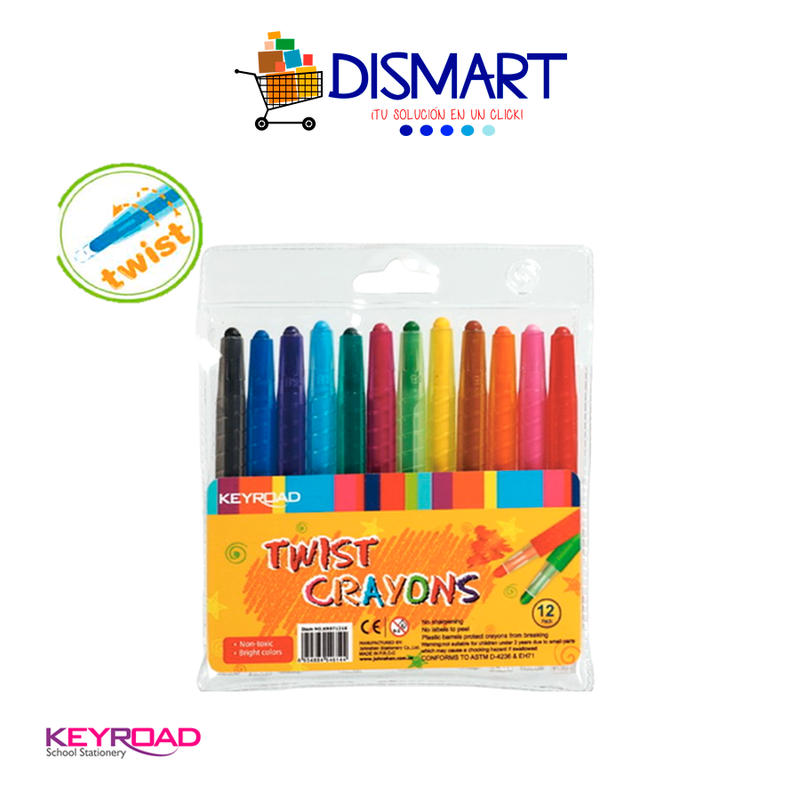 Crayon de Cera Twister. 12 Colores. Marca Keyroad