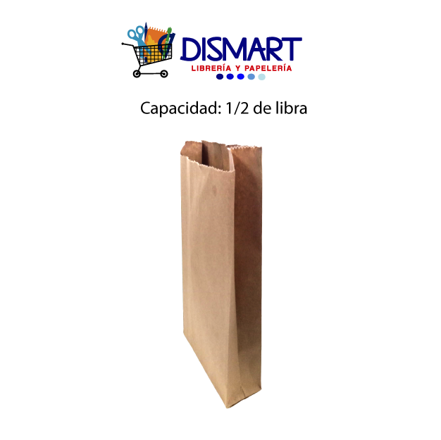 Bolsa Papel Kraft 1/2 Libra ( Alto 16cm, Ancho 7.5cm, Fuelle 3.9cm)